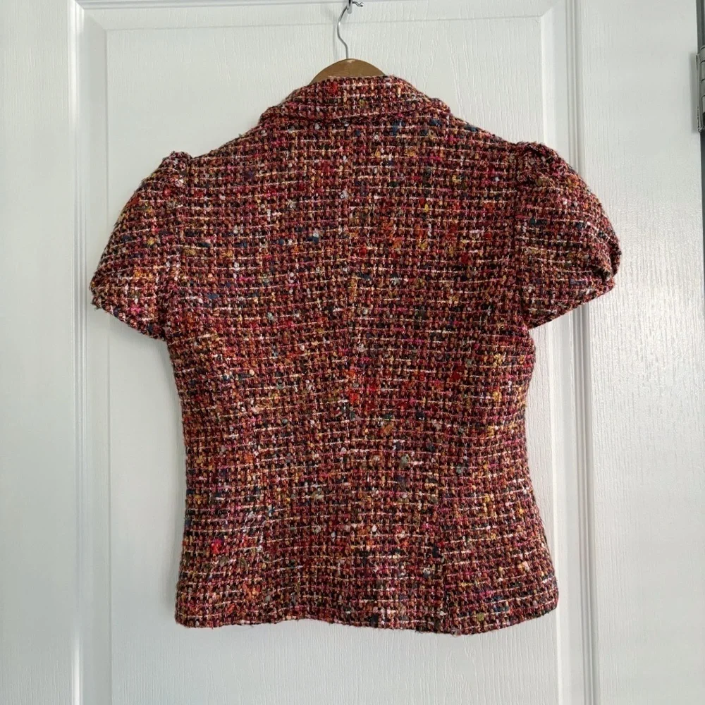 Trina Turk Mohair Wool Tweed Cropped Puff Shoulder Jacket Sz 6